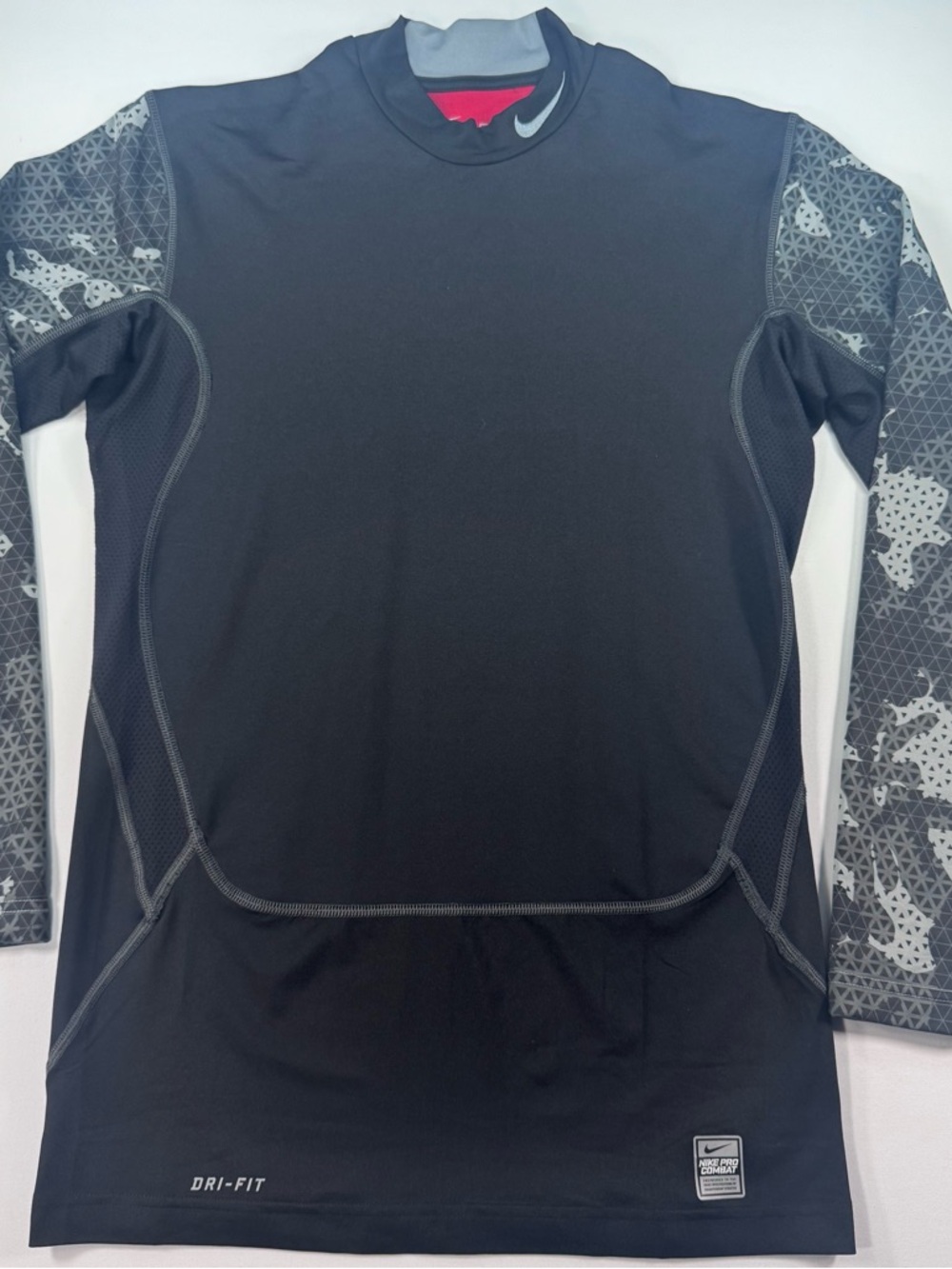 Nike Pro Combat Hyperstrong Dri-Fit Compression LS Shirt, Black w/Gray Camo, XL